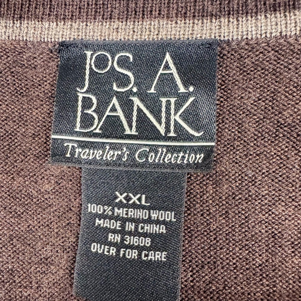 Jos A Bank Sweater Vest Mens 2XL Brown Merino Wool V‎ Neck Traveler Collection - Picture 2 of 6